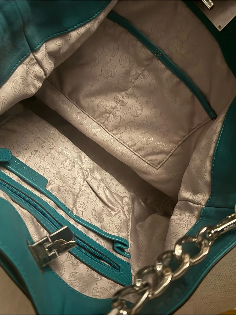 Michael Kors Teal Leather Tote with Silver Accents